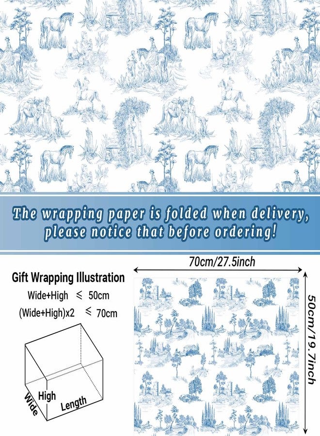 Bolsome 12Pcs French Style Wrapping Paper Blue White Vintage Village Printed Gift Wrap Paper Rustic French Toile Gift Wrap Paper for Wedding Bridal Shower Birthday DIY Craft - Image 2